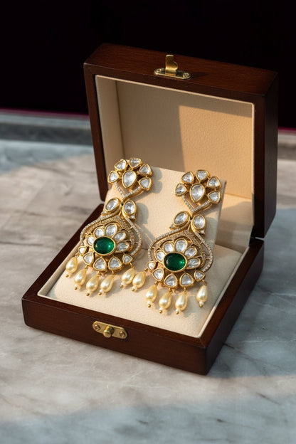Mahika Luxe Statement Emerald Moissanite Drop Earrings - 