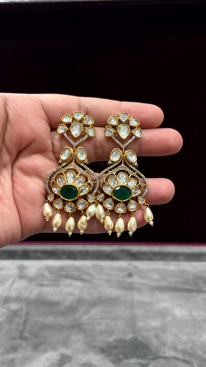 Mahika Luxe Statement Emerald Moissanite Drop Earrings - 