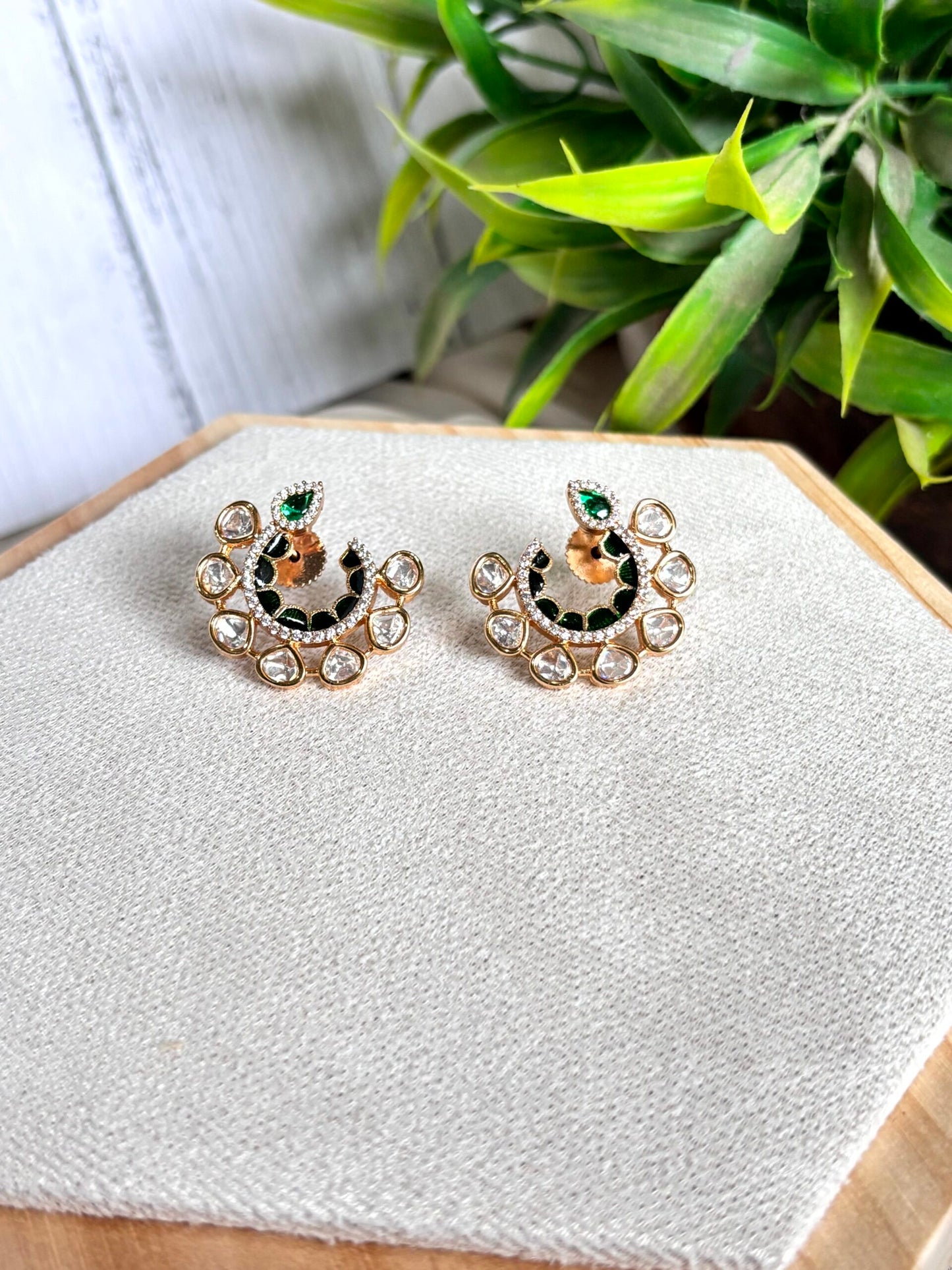 Riya Enamel Polki Moissanite Hoop Earrings - 