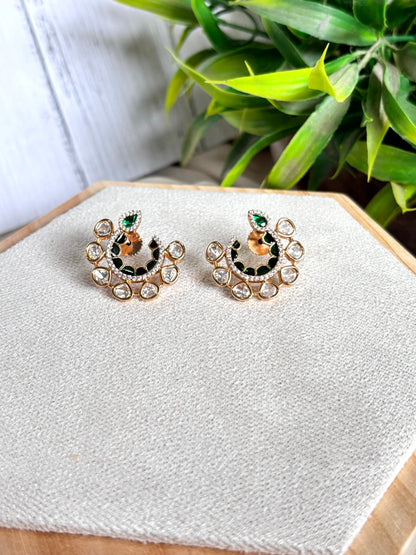 Riya Enamel Polki Moissanite Hoop Earrings - 
