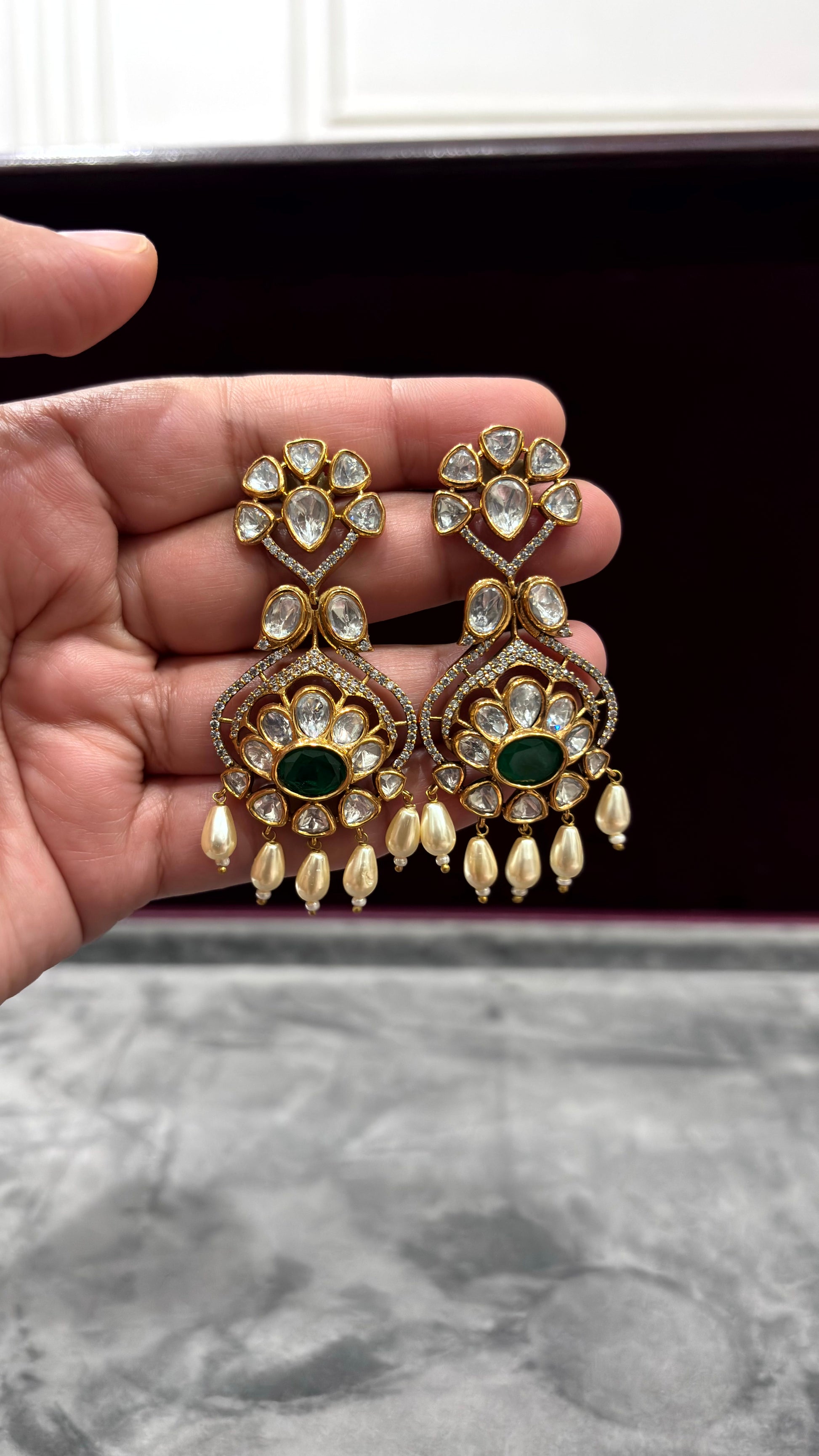 Mahika Luxe Statement Emerald Moissanite Drop Earrings - 