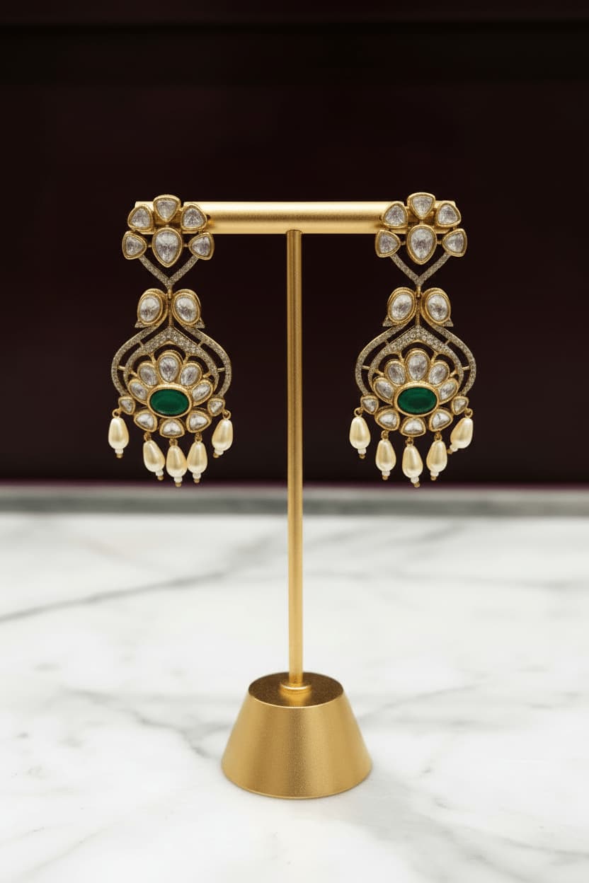 Mahika Luxe Statement Emerald Moissanite Drop Earrings - 