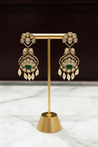 Mahika Luxe Statement Emerald Moissanite Drop Earrings - 
