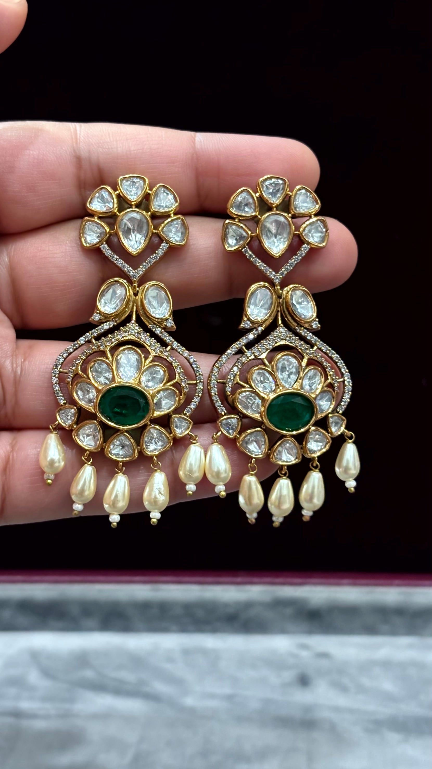 Mahika Luxe Statement Emerald Moissanite Drop Earrings - 