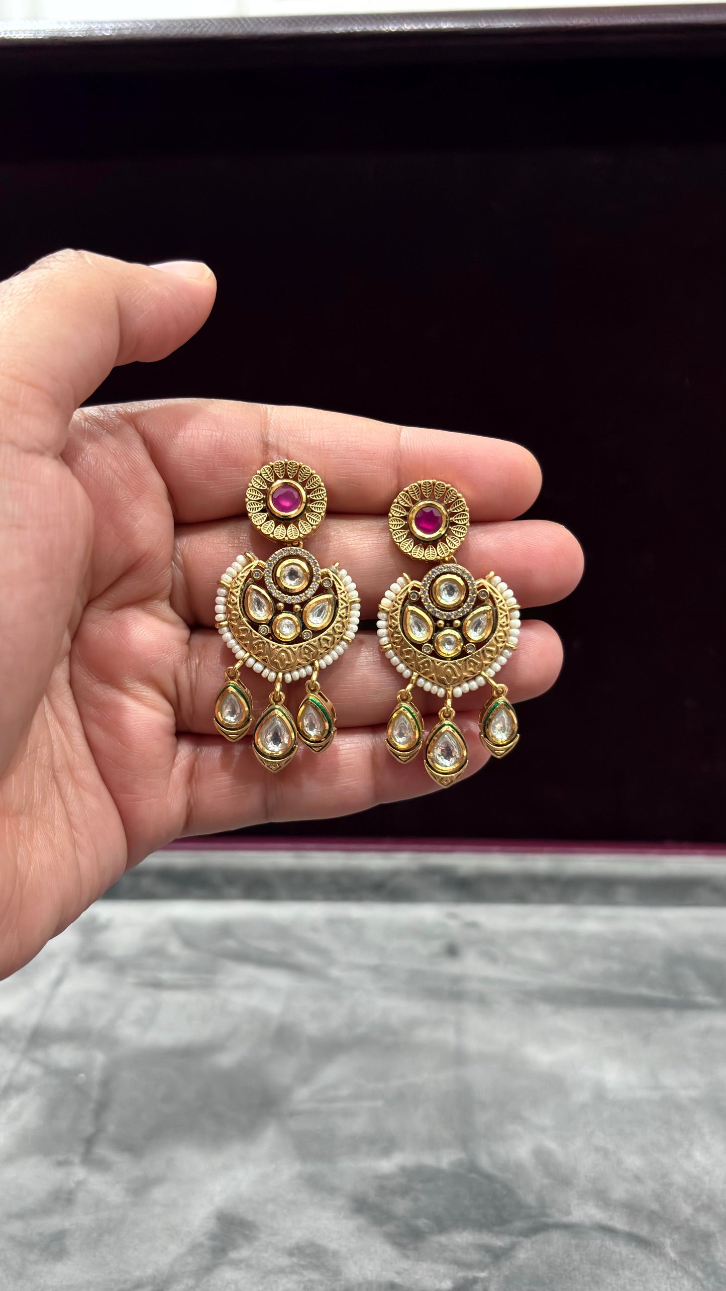Gulrukh Pink Kundan Chandbali Earrings - 