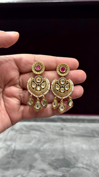 Gulrukh Pink Kundan Chandbali Earrings - 