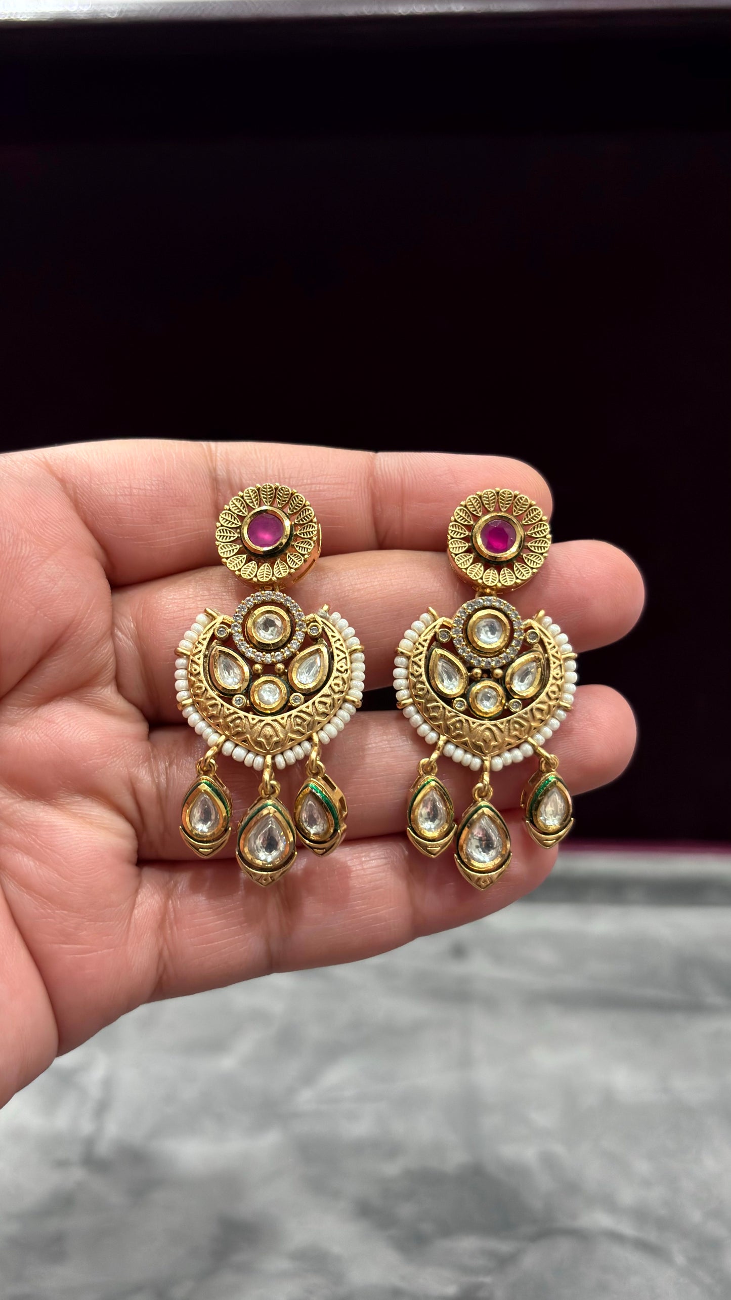 Gulrukh Pink Kundan Chandbali Earrings - 