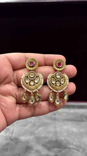 Gulrukh Pink Kundan Chandbali Earrings - 