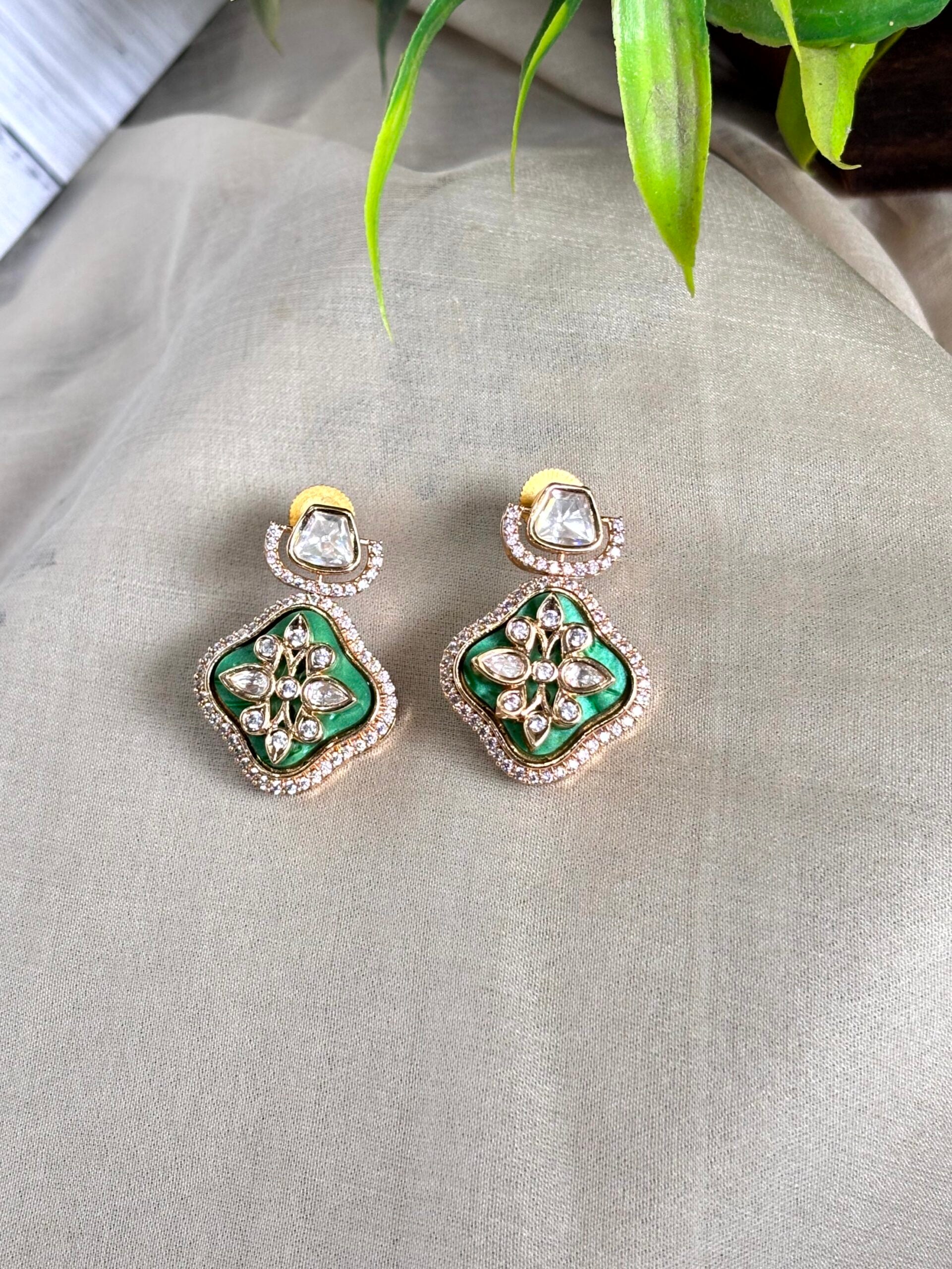 Riya Emerald Floral Studs - 