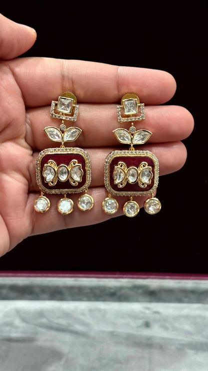Kiara Maroon Statement Moissanite Earrings - 