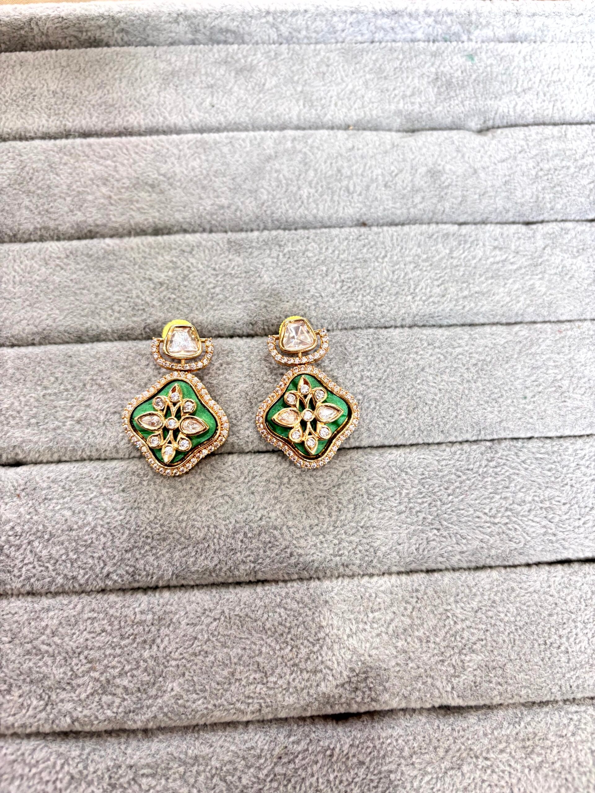 Riya Emerald Floral Studs - 