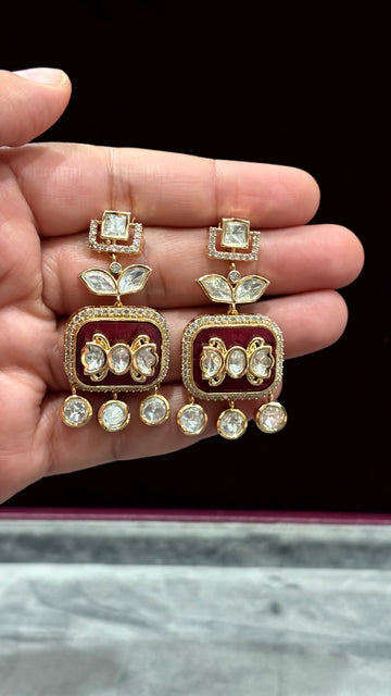 Kiara Maroon Statement Moissanite Earrings - 