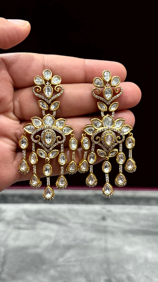 Tanishka Luxe Statement Moissanite Drop Earrings - 