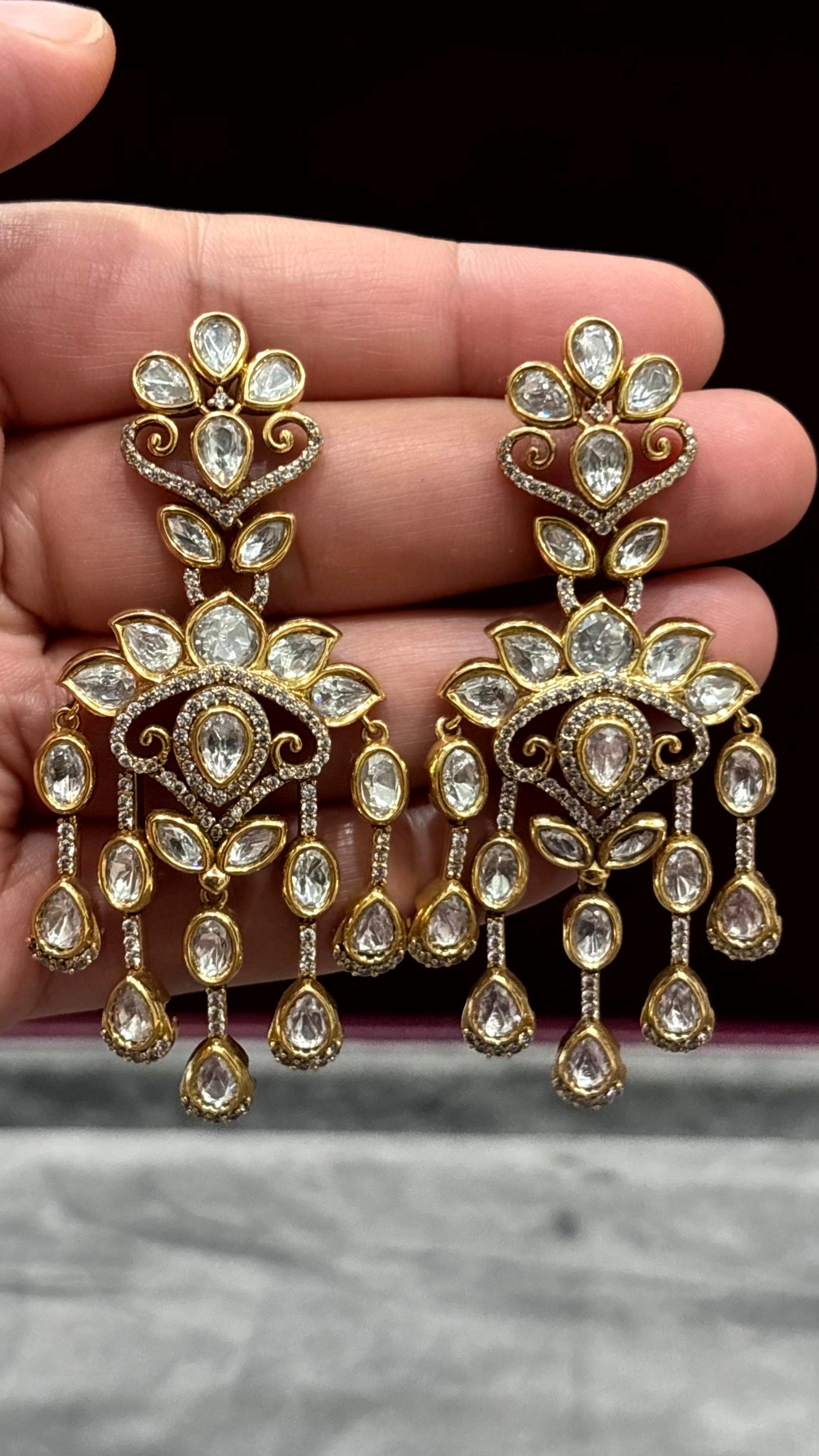 Tanishka Luxe Statement Moissanite Drop Earrings - 
