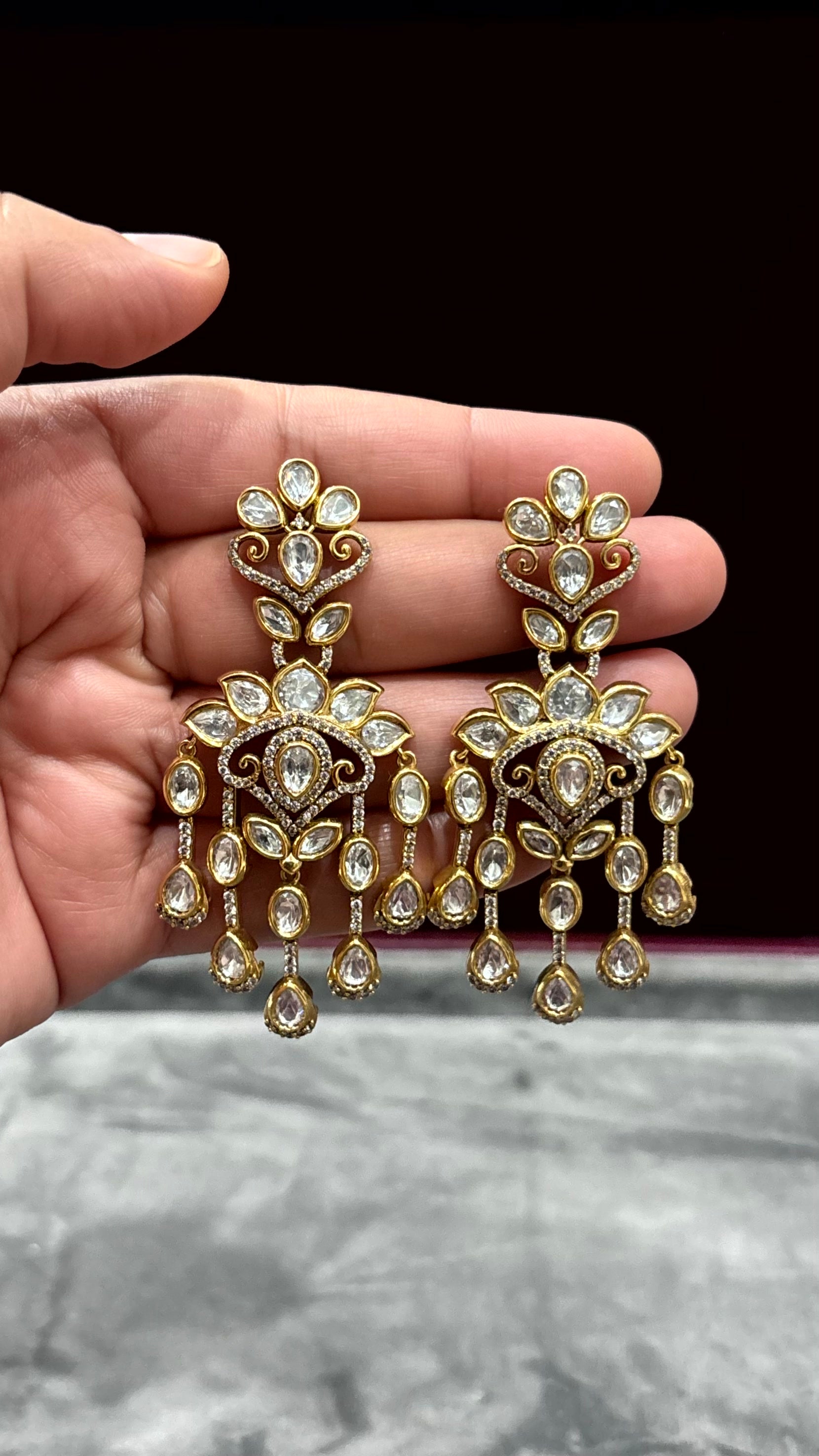 Tanishka Luxe Statement Moissanite Drop Earrings - 