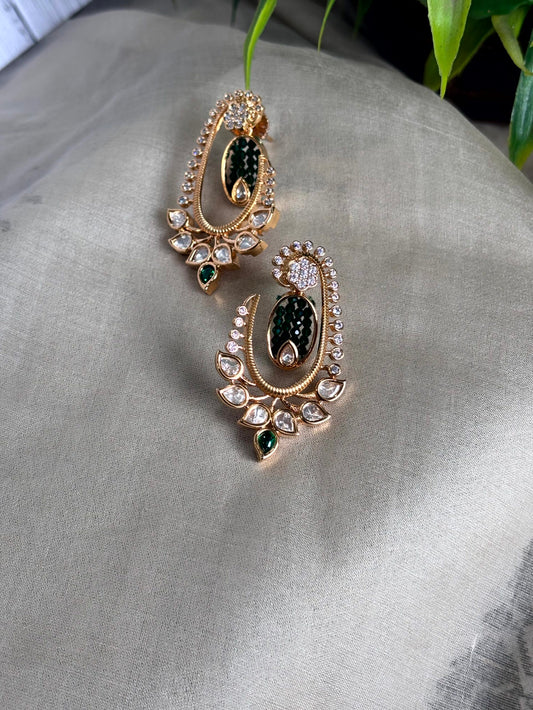 Meher Paisley Polki Moissanite Earrings - 