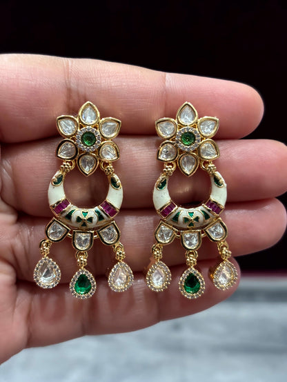 Saira Enamel Floral Moissanite Drop Earrings - 