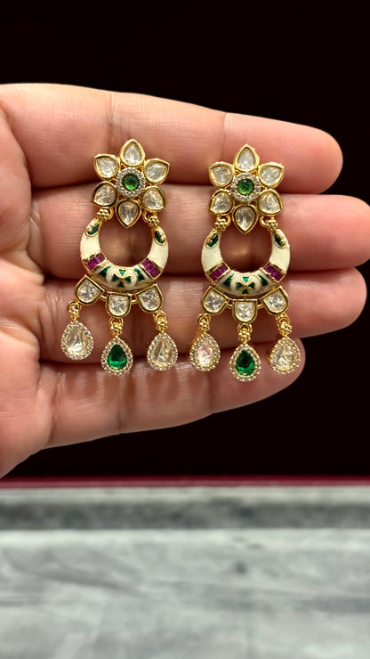 Saira Enamel Floral Moissanite Drop Earrings - 