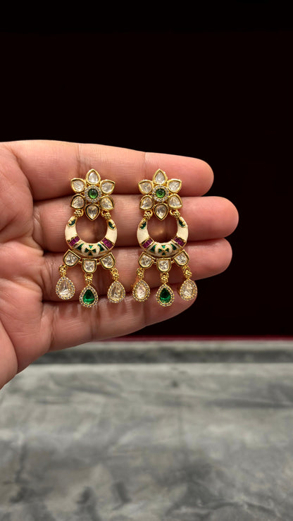Saira Enamel Floral Moissanite Drop Earrings - 