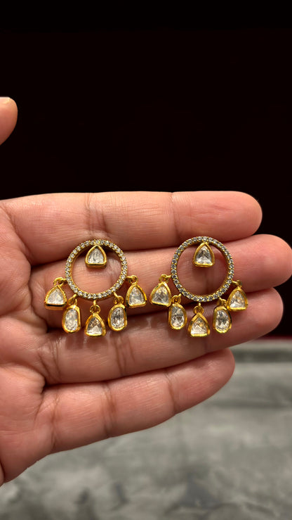 Aadhya Halo Drop Moissanite Earrings - 