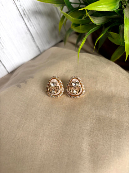 Anvi Milky Beige Polki Moissanite Stud Earrings - 