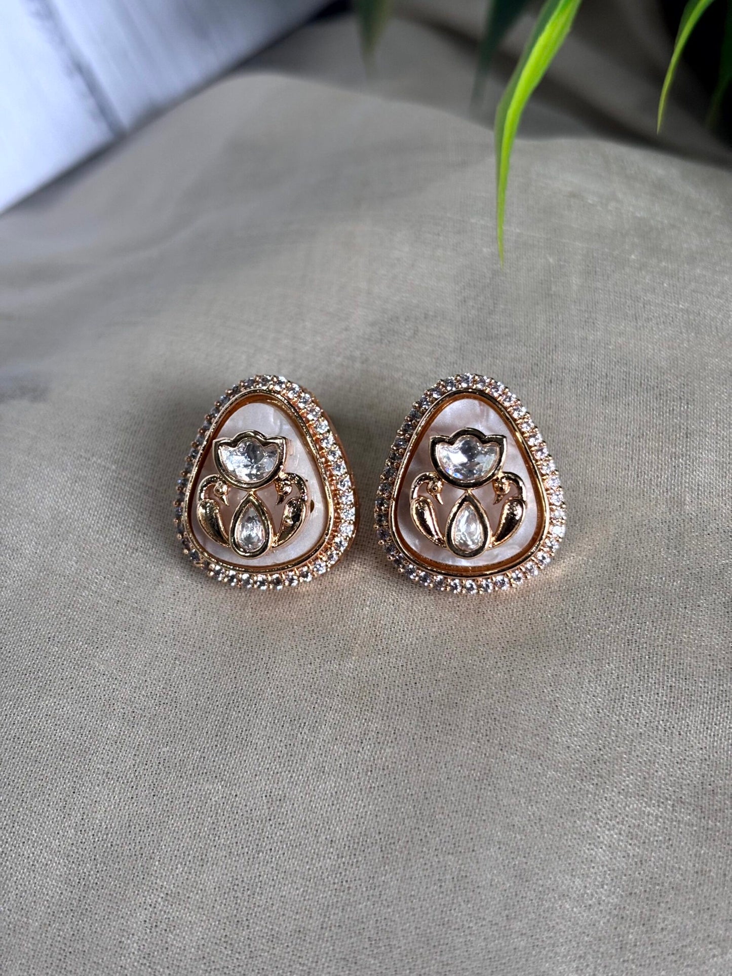 Anvi Milky Beige Polki Moissanite Stud Earrings - 