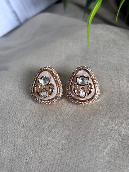 Anvi Milky Beige Polki Moissanite Stud Earrings - 