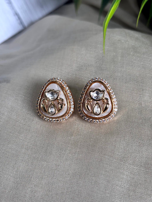 Anvi Milky Beige Polki Moissanite Stud Earrings - 