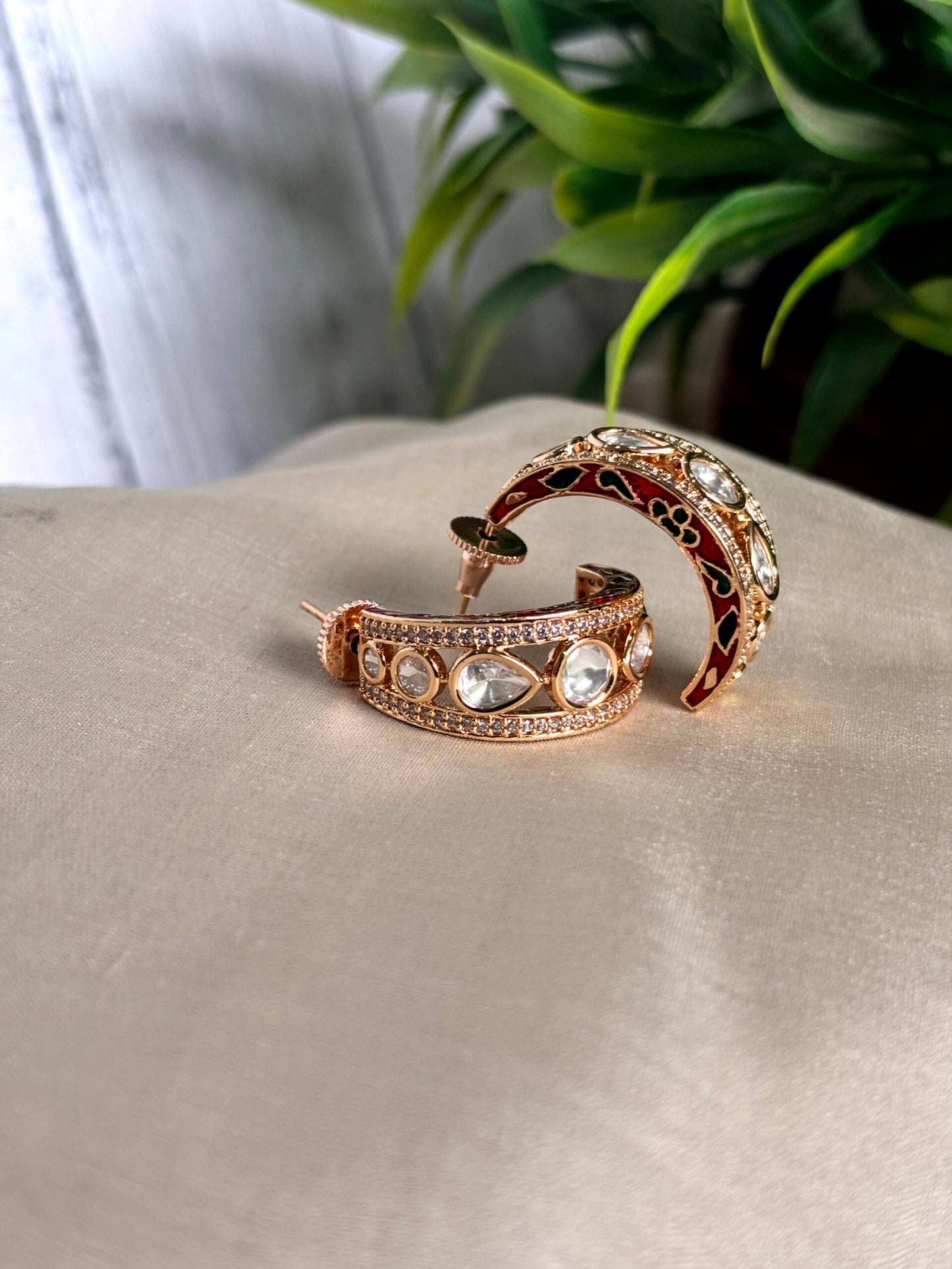 Siya Floral Polki Moissanite Hoops - 