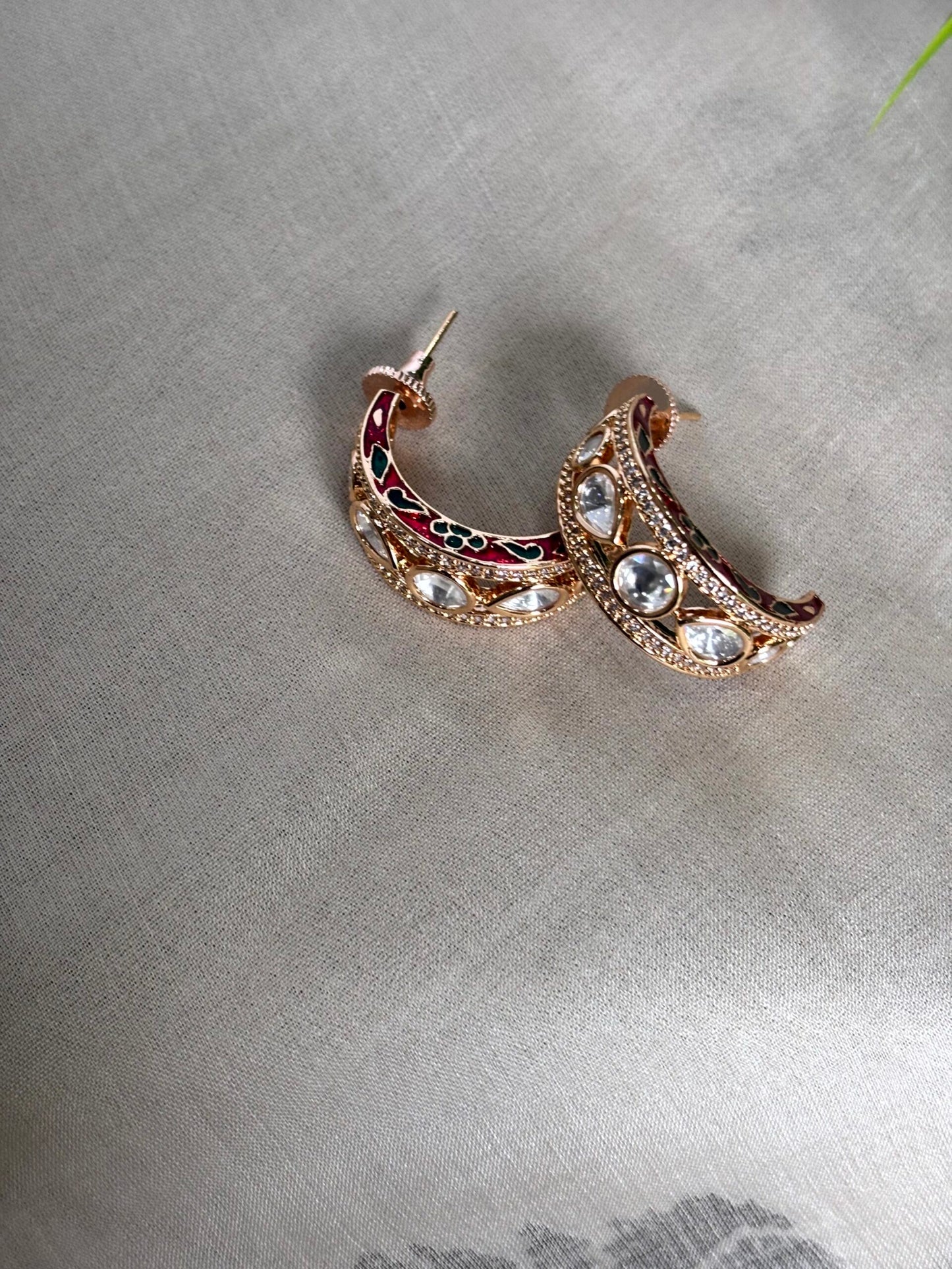 Siya Floral Polki Moissanite Hoops - 