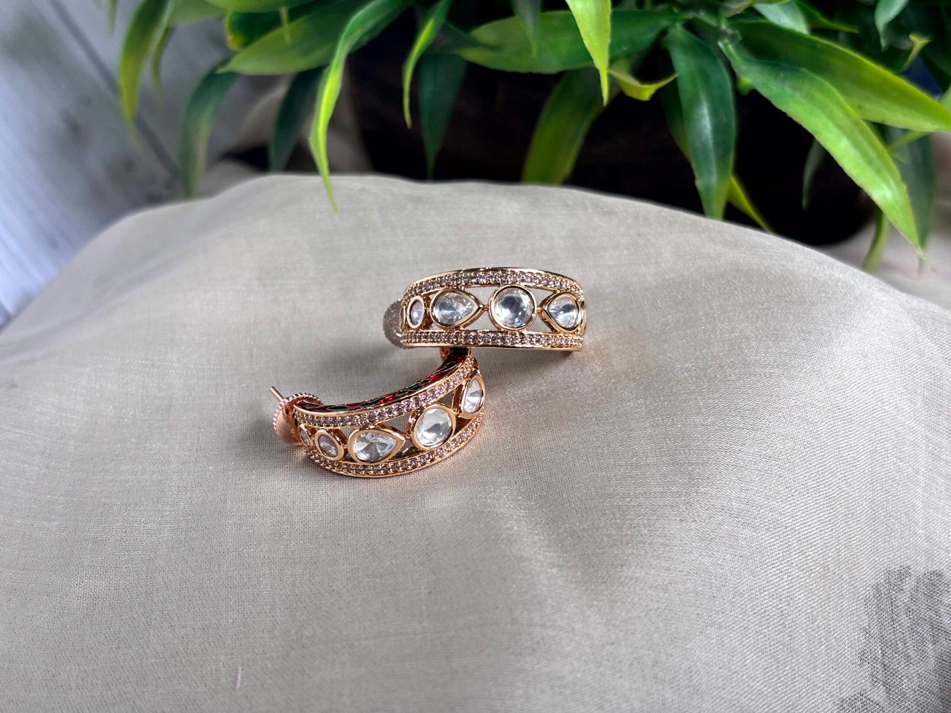 Siya Floral Polki Moissanite Hoops - 