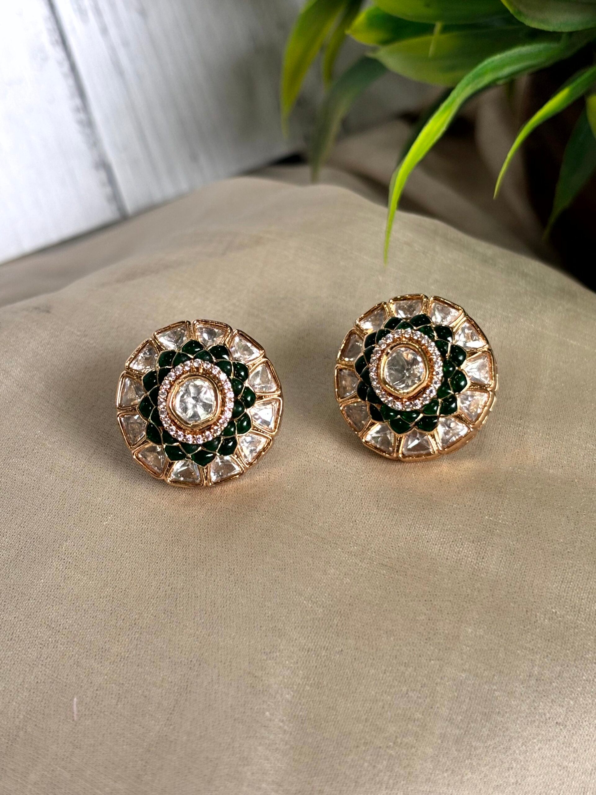 Rhea Polki Moissanite Studs - 