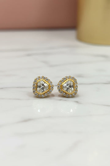 Myra Champagne Halo Moissanite Stud Earrings - 