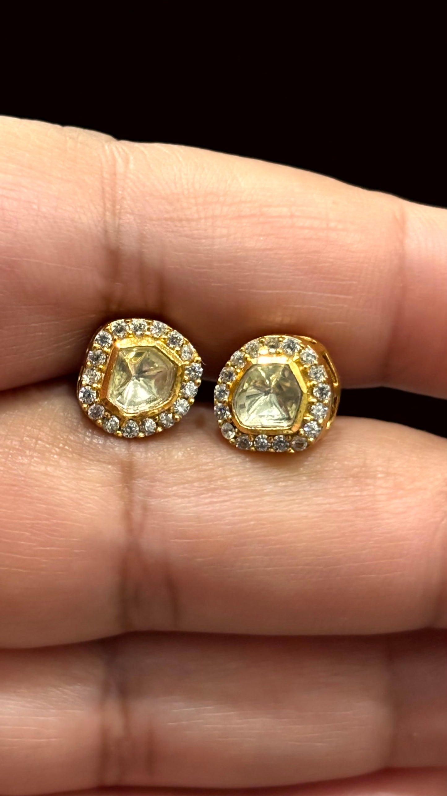 Myra Champagne Halo Moissanite Stud Earrings - 