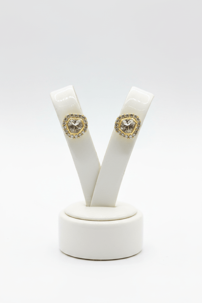 Myra Champagne Halo Moissanite Stud Earrings - 