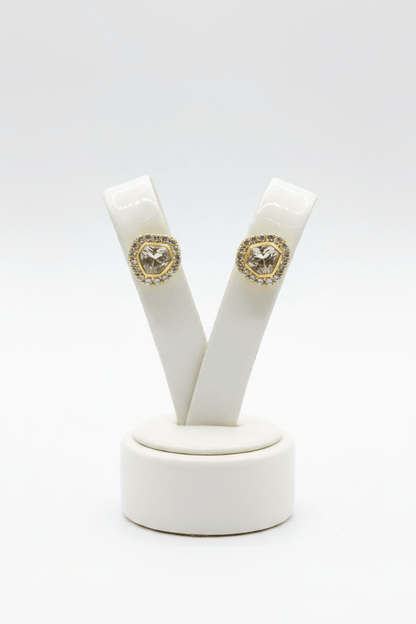 Myra Champagne Halo Moissanite Stud Earrings - 
