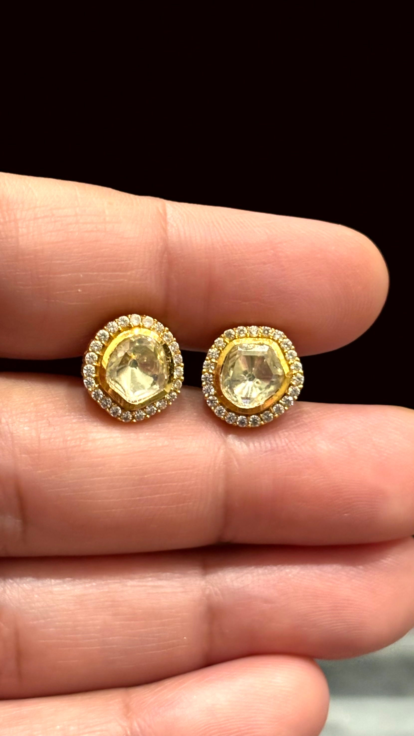 Myra Champagne Halo Moissanite Stud Earrings - 