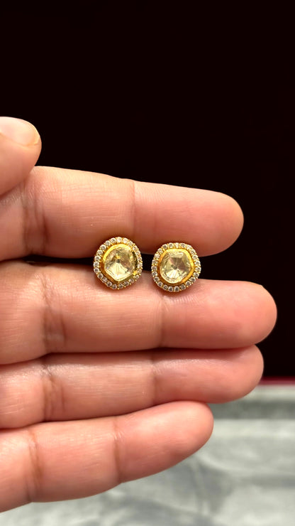 Myra Champagne Halo Moissanite Stud Earrings - 