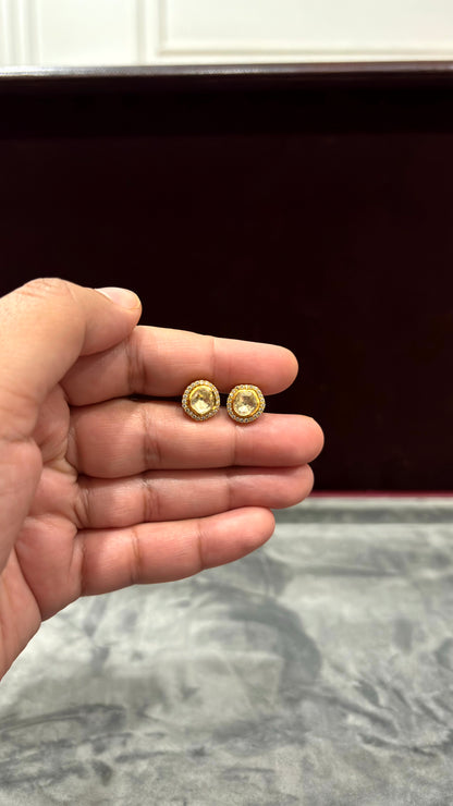 Myra Champagne Halo Moissanite Stud Earrings - 