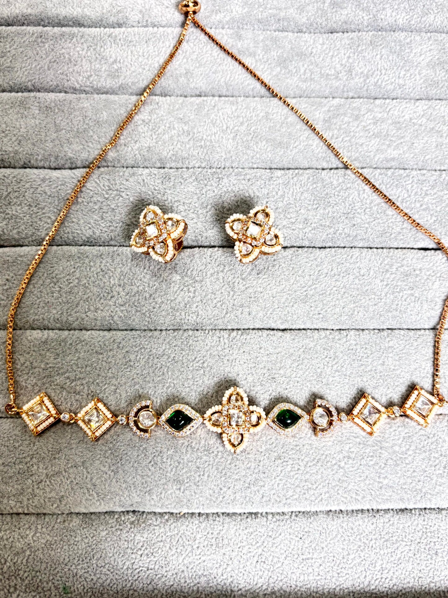 Avni Elegant Emerald Moissanite Necklace Set - A-25-N-O-1NNHH-BJ