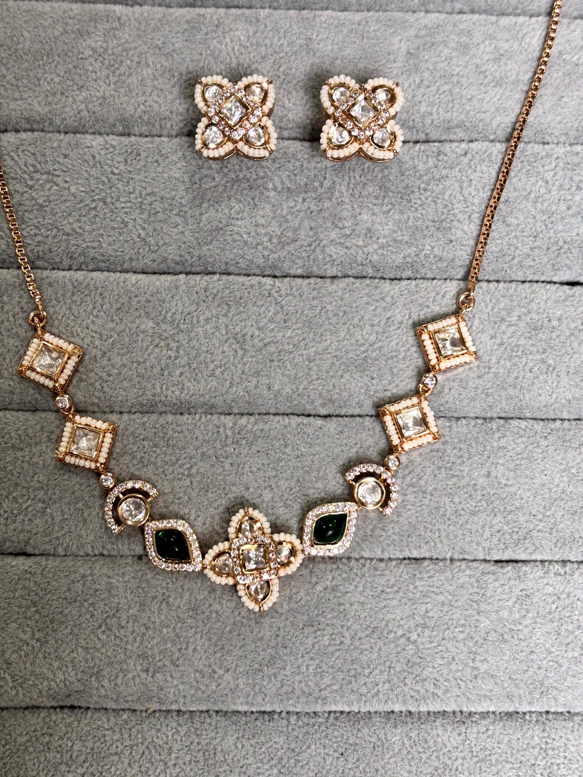 Avni Elegant Emerald Moissanite Necklace Set - A-25-N-O-1NNHH-BJ