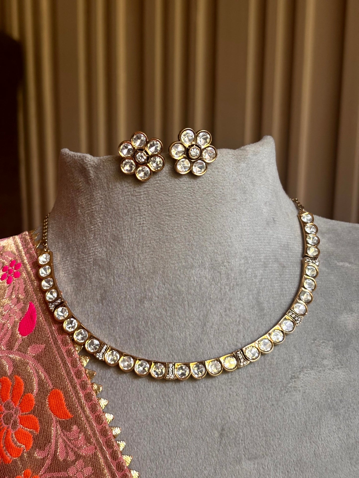 Avni Floral Moissanite Necklace Set - 