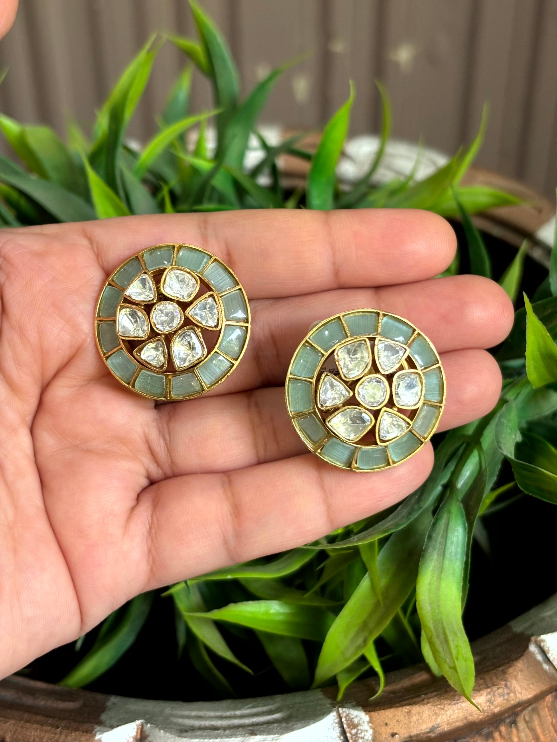 Kaisha Mint Moissanite Stud Earrings - 