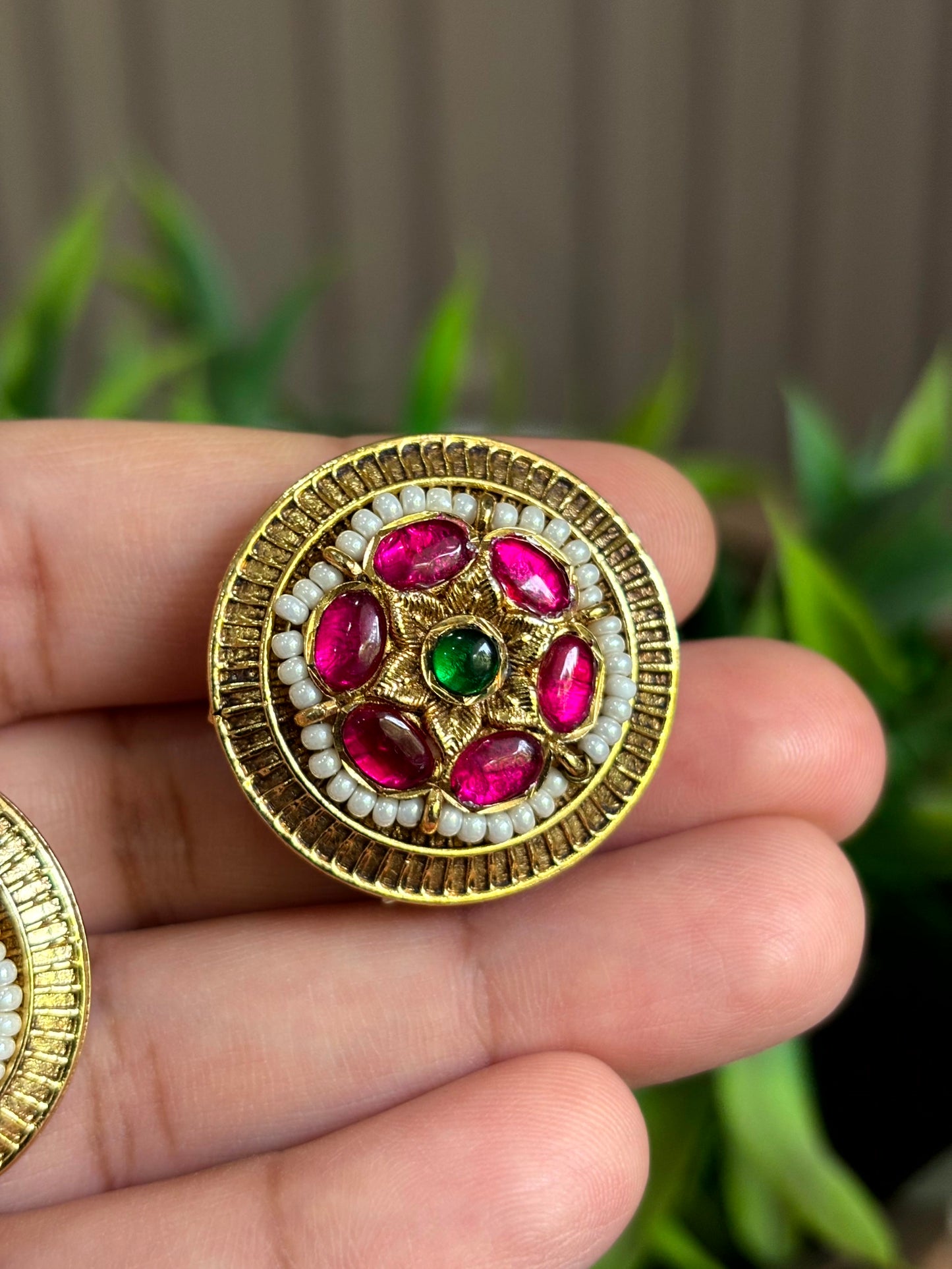 Sanya Ruby Pearl Stud Earrings - 