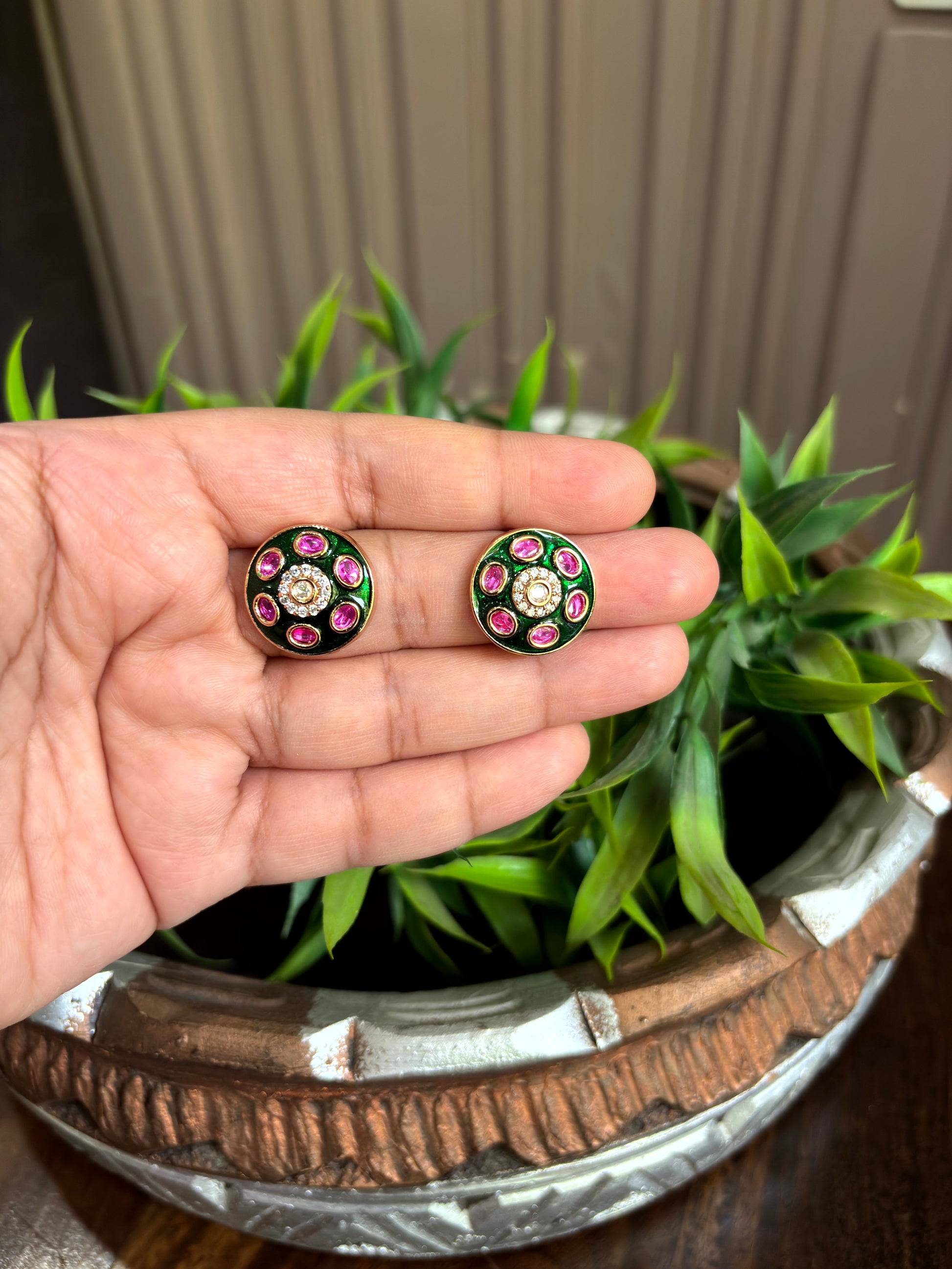 Aarna Emerald Festive Stud Earrings - 