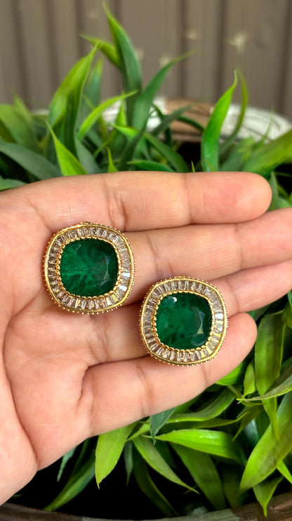 Vanya Emerald Square Stud Earrings - 