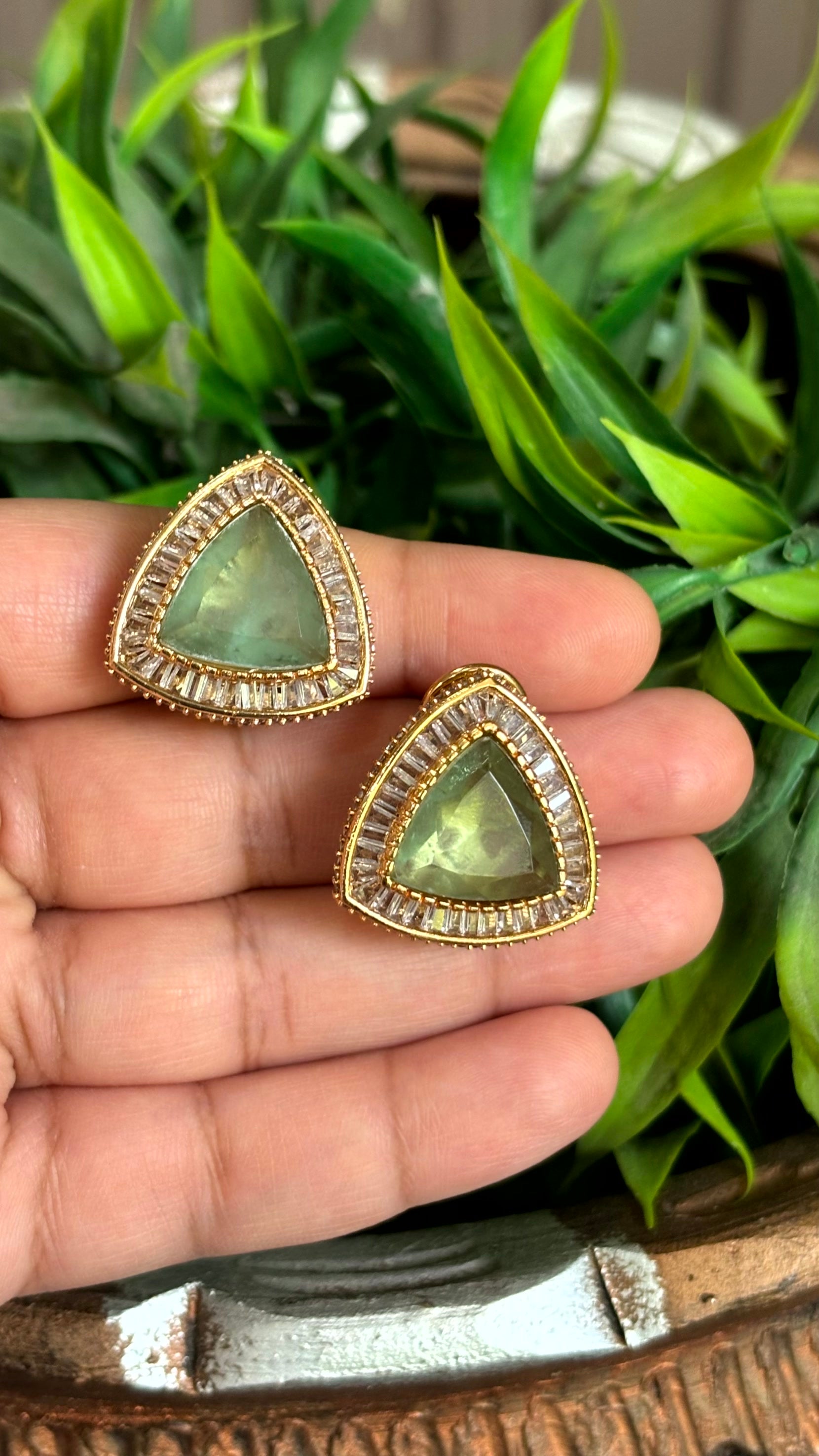 Aarohi Mint Green Stud Earrings - 