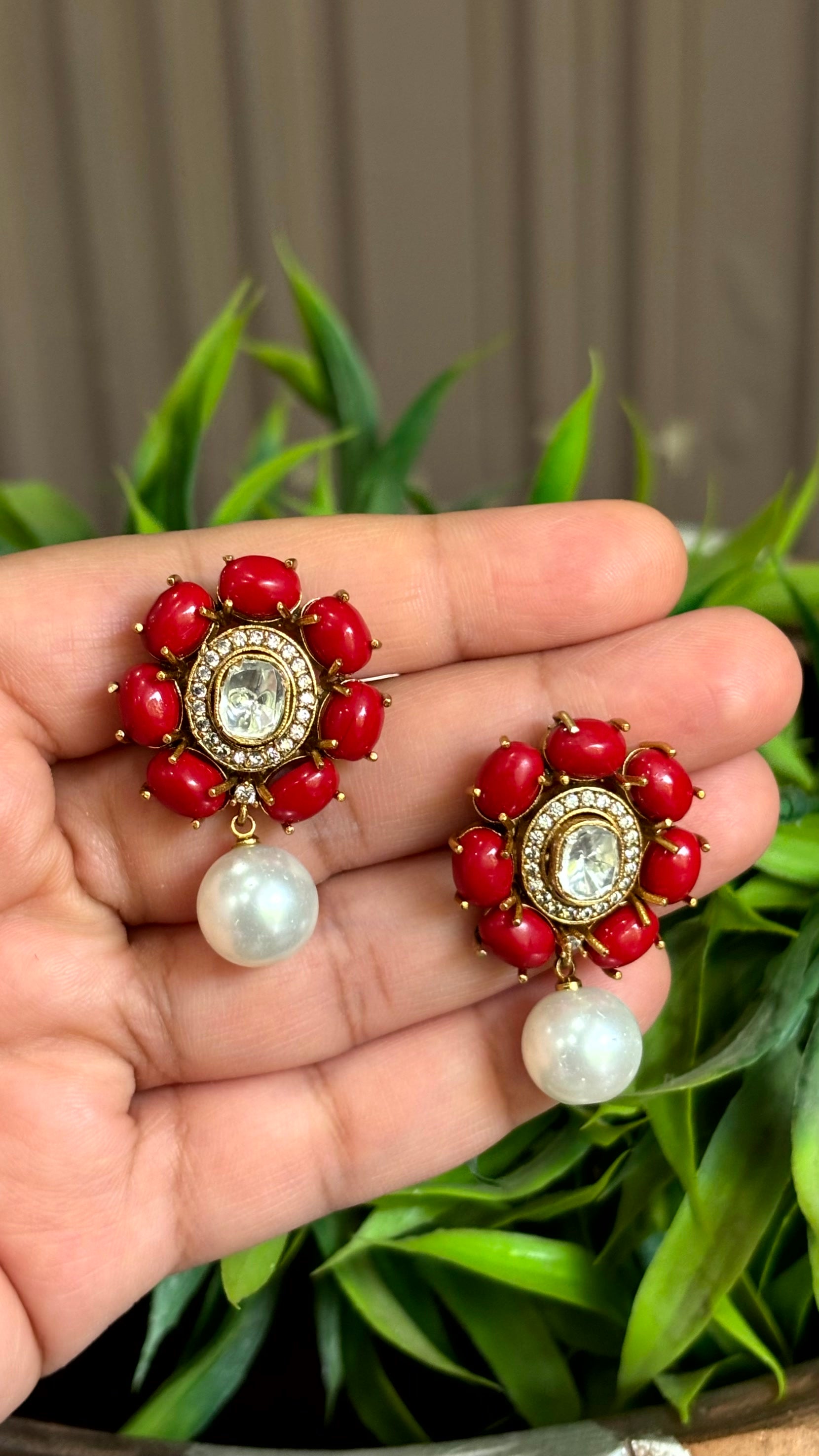 Sia Ruby Moissanite Pearl Drop Earrings - 