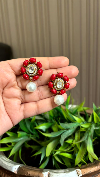 Sia Ruby Moissanite Pearl Drop Earrings - 
