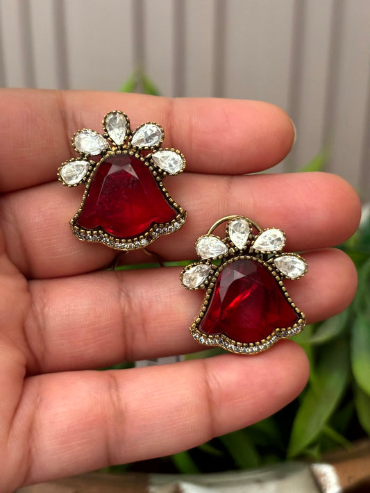 Mahira Ruby Floral Statement Earrings - 